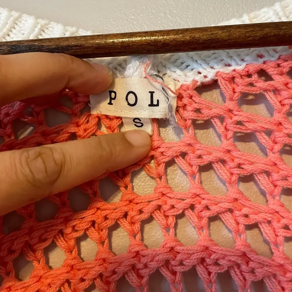 POL Flower Open Knit Crochet Sweater Daisy orange sz S - Picture 12 of 14